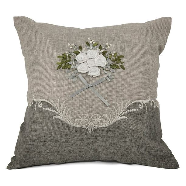 18 x 18 Cushion Cover Violet Linen Artistic Decorative Burlap Gray 